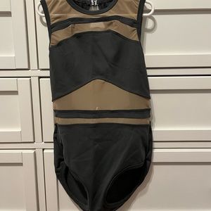 FiveDanceWear leotard in slate gray with tan mesh